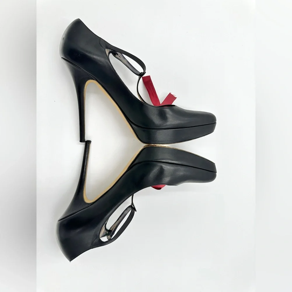 YSL Mary‎ Jane Pumps Black Leather 40 US 10 Yves Saint Laurent Heels Rive Gauche